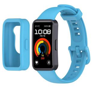 For Huawei Band 10 / 9 / 8 Color Button Watch Case Integrated Silicone Watch Band(Sky Blue)