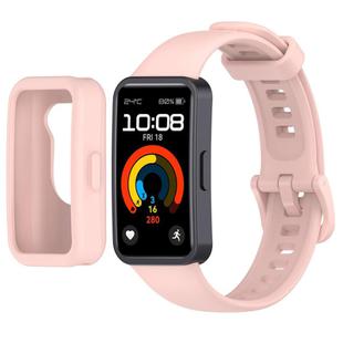 For Huawei Band 10 / 9 / 8 Color Button Watch Case Integrated Silicone Watch Band(Pink)