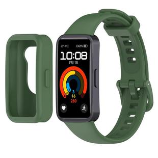 For Huawei Band 10 / 9 / 8 Color Button Watch Case Integrated Silicone Watch Band(Field Green)