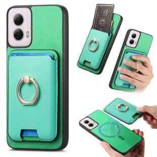 For Motorola Moto G 5G 2024 Retro Cross Leather Ring Vertical Insert Card Bag MagSafe Phone Case(Green)