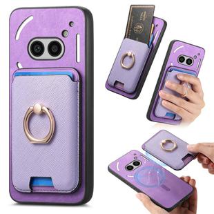 For Nothing CMF Phone 1 Retro Cross Leather Ring Vertical Insert Card Bag MagSafe Phone Case(Purple)