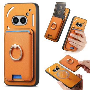 For Nothing Phone 2a Retro Cross Leather Ring Vertical Insert Card Bag MagSafe Phone Case(Yellow)