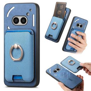 For Nothing Phone 2a Retro Cross Leather Ring Vertical Insert Card Bag MagSafe Phone Case(Blue)