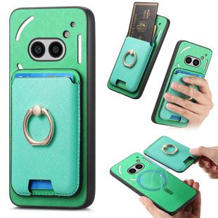 For Nothing Phone 2a Retro Cross Leather Ring Vertical Insert Card Bag MagSafe Phone Case(Green)