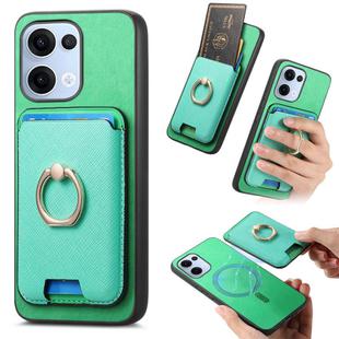 For OPPO Reno13 Global Retro Cross Leather Ring Vertical Insert Card Bag MagSafe Phone Case(Green)