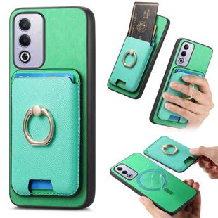 For OPPO A3 Pro Retro Cross Leather Ring Vertical Insert Card Bag MagSafe Phone Case(Green)