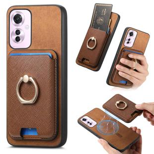 For OPPO Reno11 F Retro Cross Leather Ring Vertical Insert Card Bag MagSafe Phone Case(Brown)