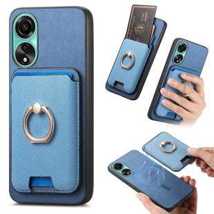For OPPO A78 4G Retro Cross Leather Ring Vertical Insert Card Bag MagSafe Phone Case(Blue)