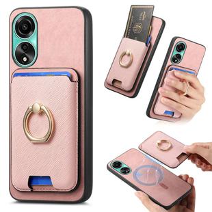 For OPPO A78 4G Retro Cross Leather Ring Vertical Insert Card Bag MagSafe Phone Case(Pink)