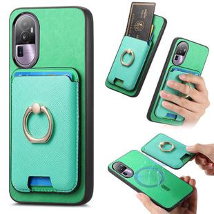 For OPPO Reno10 Pro+ 5G Retro Cross Leather Ring Vertical Insert Card Bag MagSafe Phone Case(Green)