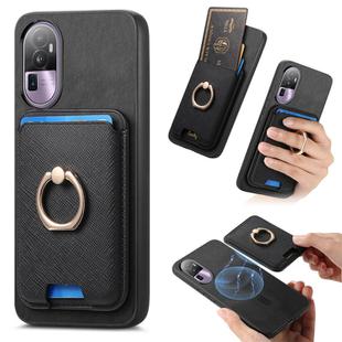 For OPPO Reno10 Pro+ 5G Retro Cross Leather Ring Vertical Insert Card Bag MagSafe Phone Case(Black)