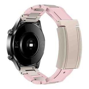 22mm Folding Magnetic Buckle Stainless Steel Rubber Watch Band(Pink+Starlight)
