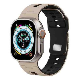 For Apple Watch 46mm / 49mm / 45mm / 44mm Two Tone Silicone Watch Band(Nut Brown+Black)