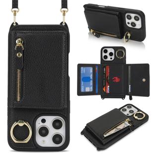 For iPhone X / XS Crossbody Zipper Wallet Ring Holder Litchi Leather Phone Case(Black)