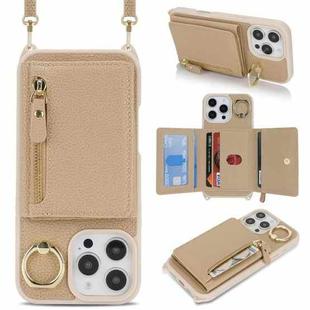 For iPhone XR Crossbody Zipper Wallet Ring Holder Litchi Leather Phone Case(Rose Gold)