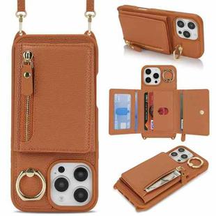 For iPhone XR Crossbody Zipper Wallet Ring Holder Litchi Leather Phone Case(Brown)