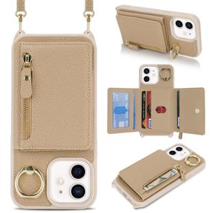 For iPhone 11 Crossbody Zipper Wallet Ring Holder Litchi Leather Phone Case(Rose Gold)