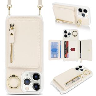 For iPhone 11 Pro Crossbody Zipper Wallet Ring Holder Litchi Leather Phone Case(Apricot)