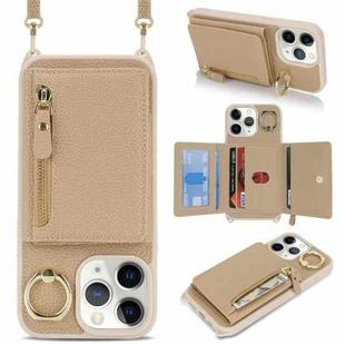 For iPhone 11 Pro Crossbody Zipper Wallet Ring Holder Litchi Leather Phone Case(Rose Gold)