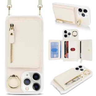 For iPhone 11 Pro Max Crossbody Zipper Wallet Ring Holder Litchi Leather Phone Case(Apricot)