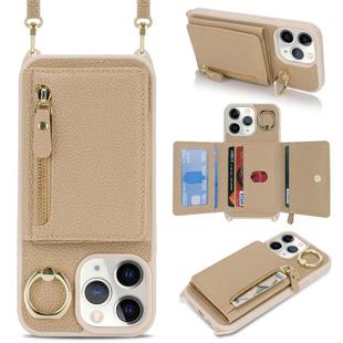 For iPhone 11 Pro Max Crossbody Zipper Wallet Ring Holder Litchi Leather Phone Case(Rose Gold)