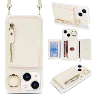 For iPhone 13 mini Crossbody Zipper Wallet Ring Holder Litchi Leather Phone Case(Apricot)