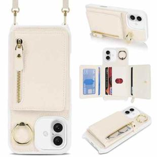 For iPhone 16 Crossbody Zipper Wallet Ring Holder Litchi Leather Phone Case(Apricot)