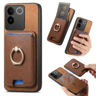 For vivo S20 Pro Retro Cross Leather Ring Vertical Insert Card Bag MagSafe Phone Case(Brown)