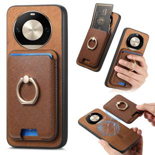 For Honor X50 Pro 5G Retro Cross Leather Ring Vertical Insert Card Bag MagSafe Phone Case(Brown)