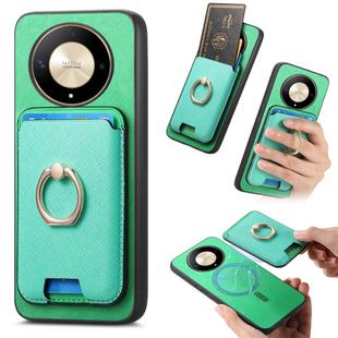 For Honor X9b / Magic6 Lite Retro Cross Leather Ring Vertical Insert Card Bag MagSafe Phone Case(Green)