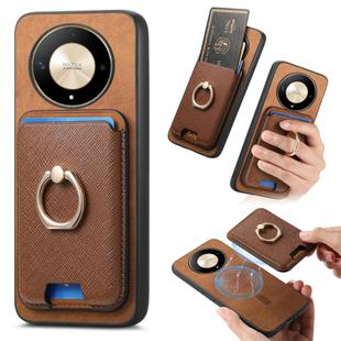 For Honor X9b / Magic6 Lite Retro Cross Leather Ring Vertical Insert Card Bag MagSafe Phone Case(Brown)