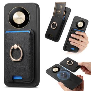 For Honor X9b / Magic6 Lite Retro Cross Leather Ring Vertical Insert Card Bag MagSafe Phone Case(Black)