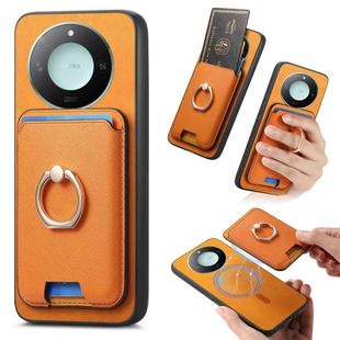 For Honor X60 5G Retro Cross Leather Ring Vertical Insert Card Bag MagSafe Phone Case(Yellow)