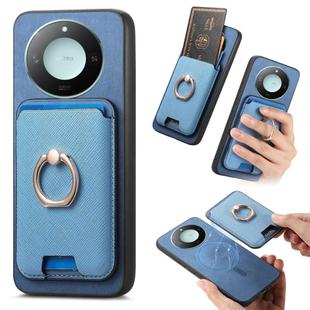 For Honor X60 5G Retro Cross Leather Ring Vertical Insert Card Bag MagSafe Phone Case(Blue)