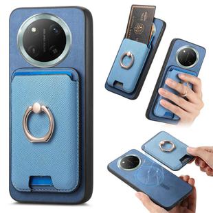 For Honor X60 Pro 5G Retro Cross Leather Ring Vertical Insert Card Bag MagSafe Phone Case(Blue)