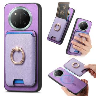 For Honor X60 Pro 5G Retro Cross Leather Ring Vertical Insert Card Bag MagSafe Phone Case(Purple)