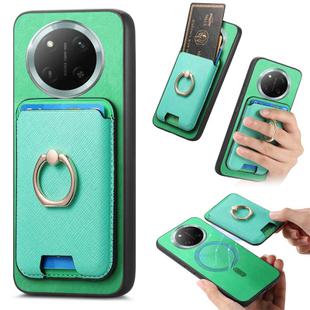 For Honor X60 Pro 5G Retro Cross Leather Ring Vertical Insert Card Bag MagSafe Phone Case(Green)