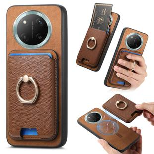 For Honor X60 Pro 5G Retro Cross Leather Ring Vertical Insert Card Bag MagSafe Phone Case(Brown)