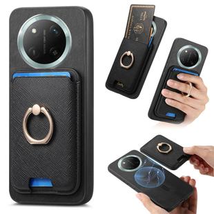 For Honor X60 Pro 5G Retro Cross Leather Ring Vertical Insert Card Bag MagSafe Phone Case(Black)