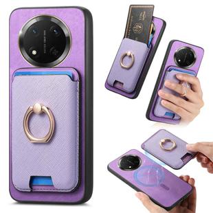 For Honor X9C Retro Cross Leather Ring Vertical Insert Card Bag MagSafe Phone Case(Purple)