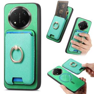 For Honor X9C Retro Cross Leather Ring Vertical Insert Card Bag MagSafe Phone Case(Green)
