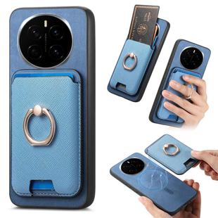 For Honor Magic7 Retro Cross Leather Ring Vertical Insert Card Bag MagSafe Phone Case(Blue)