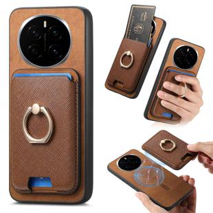 For Honor Magic7 Retro Cross Leather Ring Vertical Insert Card Bag MagSafe Phone Case(Brown)