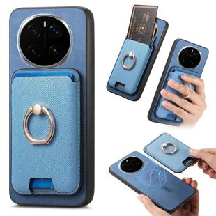 For Honor Magic7 Pro Retro Cross Leather Ring Vertical Insert Card Bag MagSafe Phone Case(Blue)