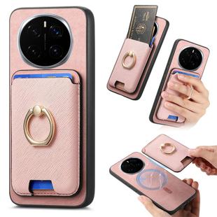 For Honor Magic7 Pro Retro Cross Leather Ring Vertical Insert Card Bag MagSafe Phone Case(Pink)
