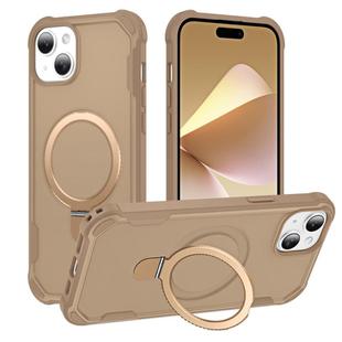 For iPhone 15 Plus Yingcai Gears MagSafe Holder Shockproof Phone Case(Brown)