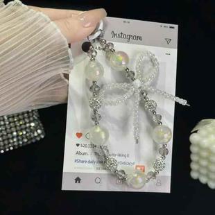 White Rhinestones Luminous Round Bead Double Chain Phone Chain(White Rhinestones)