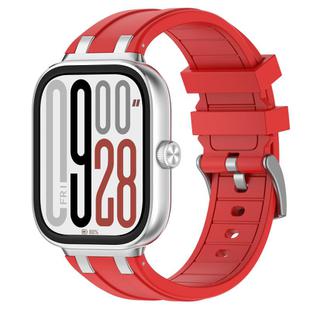 For Redmi Watch 5 / Xiaomi Smart Band 9 Pro Silver Metal Connector Silicone Watch Band(Red)
