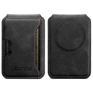 Suteni S3 Cowhide Textured MagSafe Magnetic Card Case(Black)