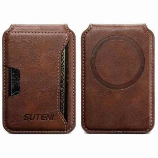Suteni S3 Cowhide Textured MagSafe Magnetic Card Case(Brown)